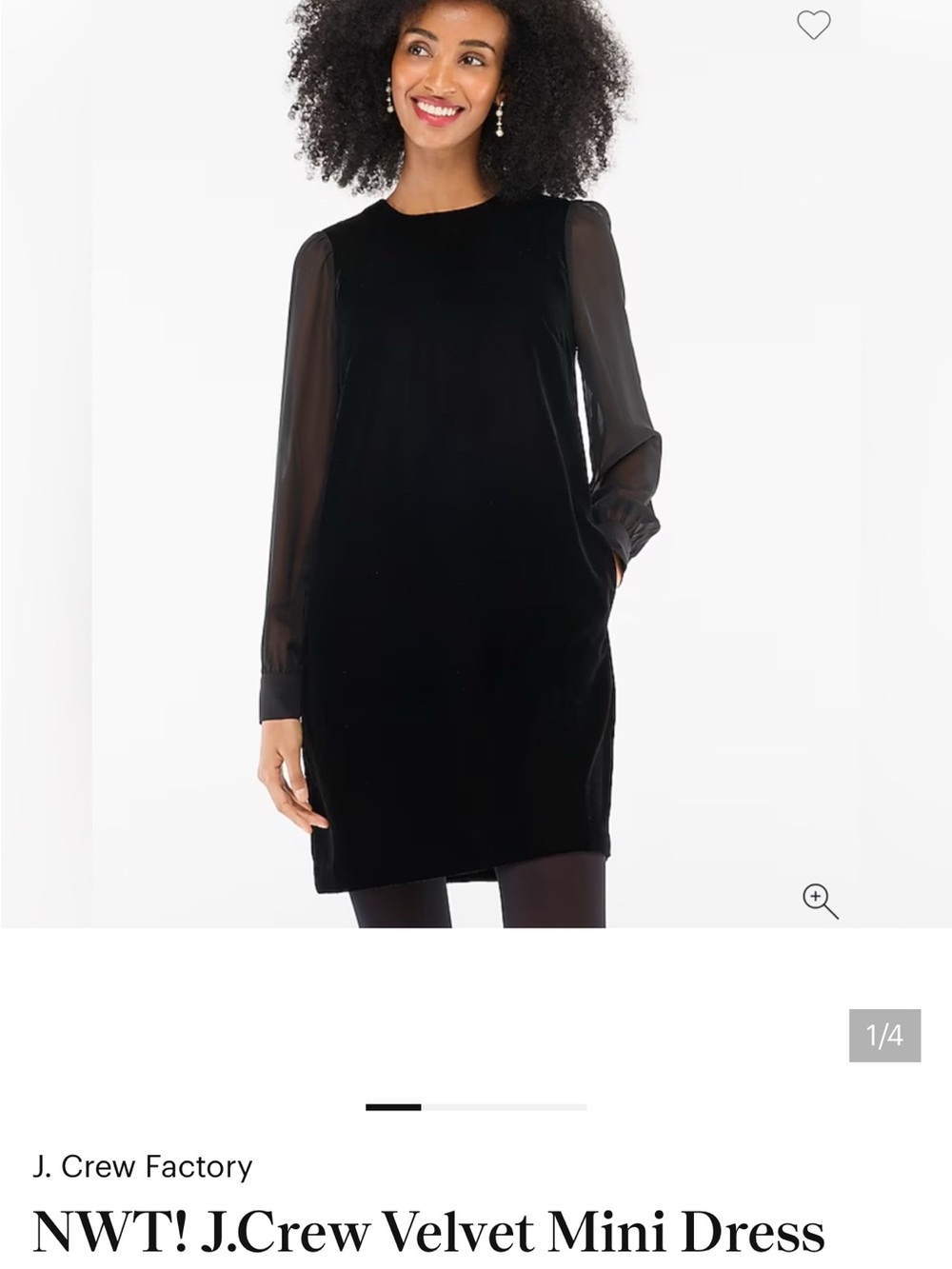 J. Crew Factory Black Velvet Mini Dress with Sheer Sleeves